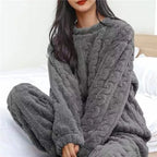 Women Coral Velvet Jacquard Pajama Set Soft Warm Winter Loungewear Comfortable Homewear for Christmas Valentine's Day Gift