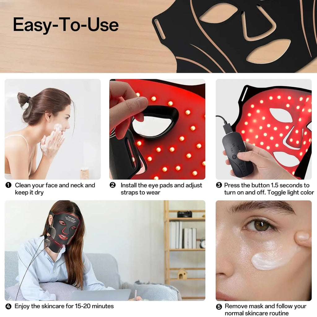 Flexible Silicone Face and Neck Mask 7 Colors High Energy Photon Masks Wireless LED Facial Mask Effortless Daily Skin Care
