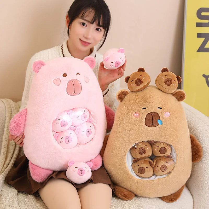 Six Balls Capybara Bag Cartoon Newt Animal Squishy Mini Dolls Plush Pillow Office Nap Food Snack Plushie Peluche Gift