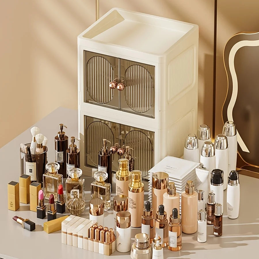 3 to 4-Tier Foldable Makeup Organizer with Drawer Function— Storage