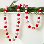 Christmas Felt Ball Garland Red＆White Candy Ball Pom Pom Garlands for Xmas Tree Festive Mantle Wall Fireplace Hanging Decor