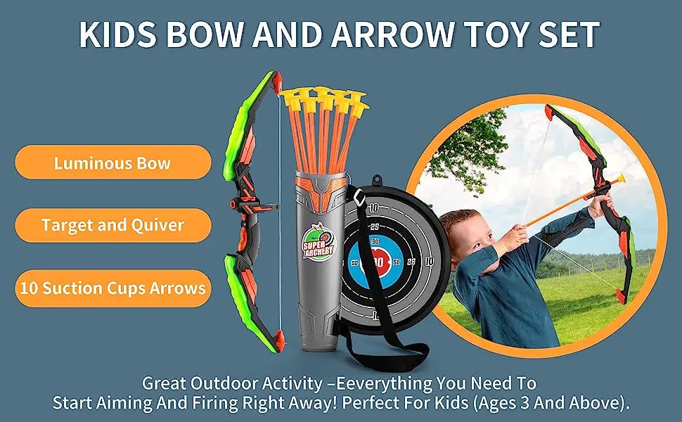 Kids Bow and Arrow Set, LED Light Up Archery Toys 10 , Boys