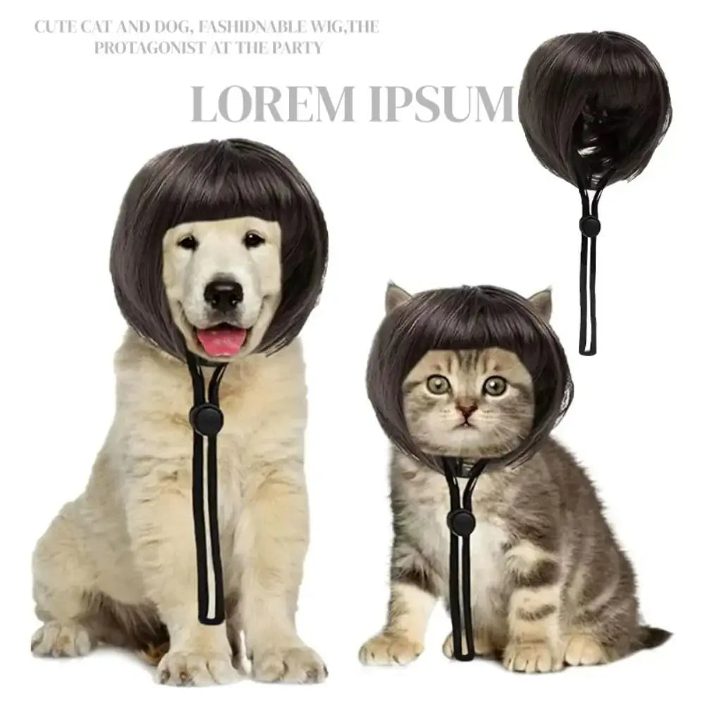 Pet Bob Wig Exposed Ear Design Comfortable To Wear Cat Fake Hair Dressing Up fun