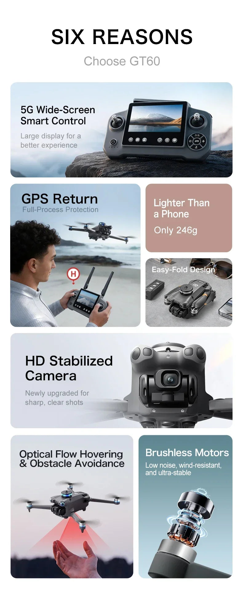 original GT60 Drone 4.3-inch Large Screen Foldable drone 8K HD Dual Camera Gps Brushless Optical Avoidance Airdrop RC Quadcopter