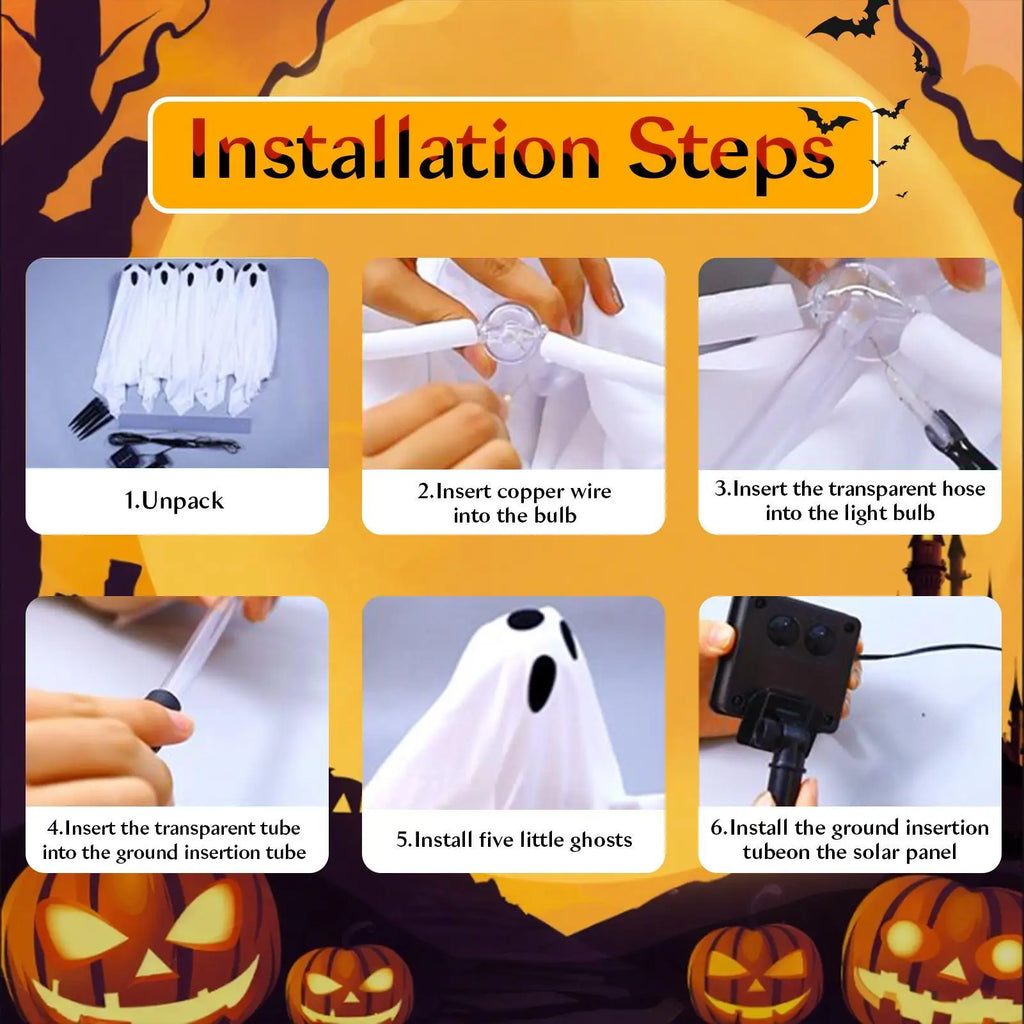 Solar Ghost Lights Solar Halloween Pathway Lights Outdoor Decorations Spooky Garden Outside Decor for Fence Yard Patio Walkway