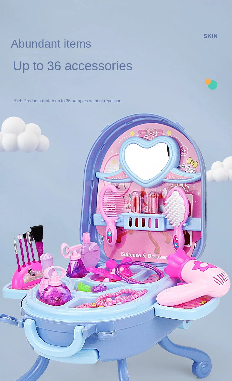 3 in 1 Kids Makeup Toy Set Girls Cosmetics Cosplay Princess Dresser case