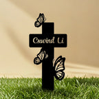 Custom Butterfly Cross Memorial Stake Personalized, Memorial Cross Stake, Metal Cross with Butterflies for Garden, Metal Grave