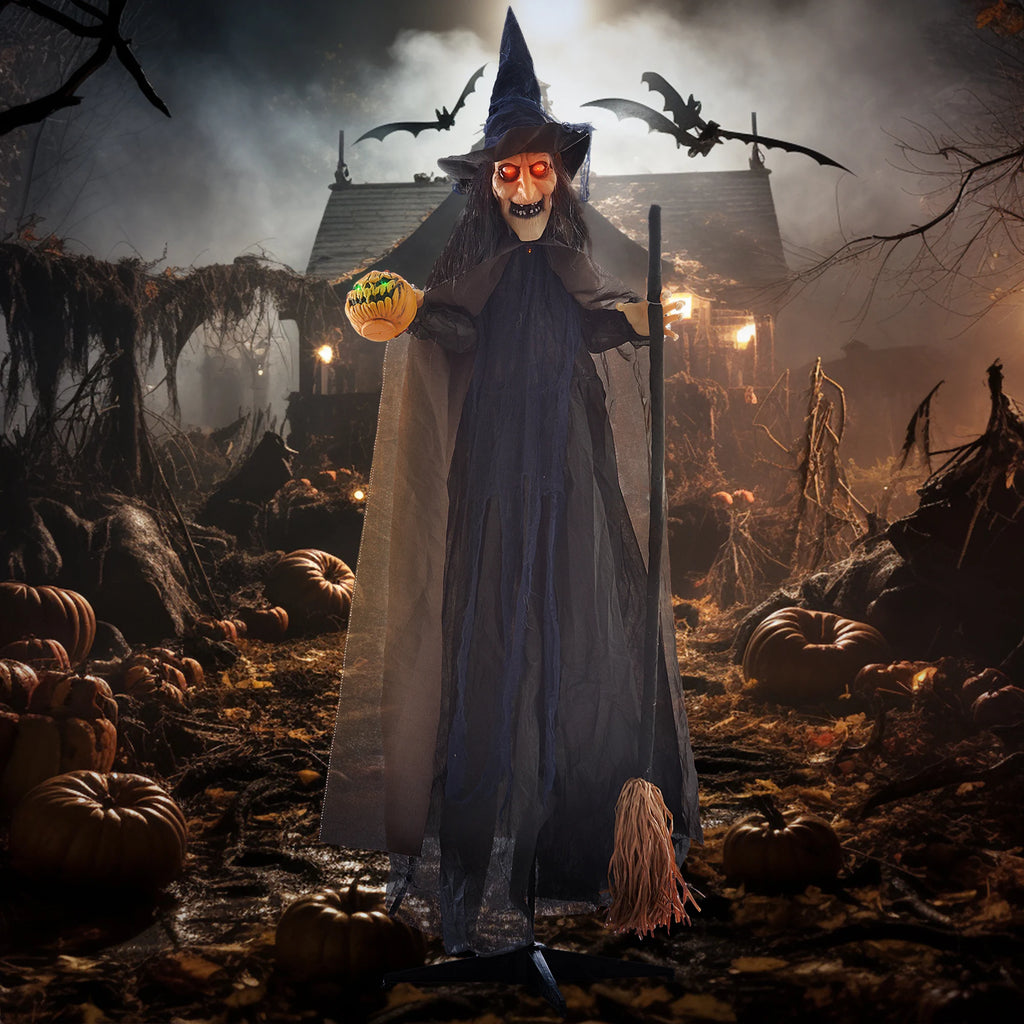 HOMCOM Animated Halloween Witch Prop with Light-Up Eyes – 107cm