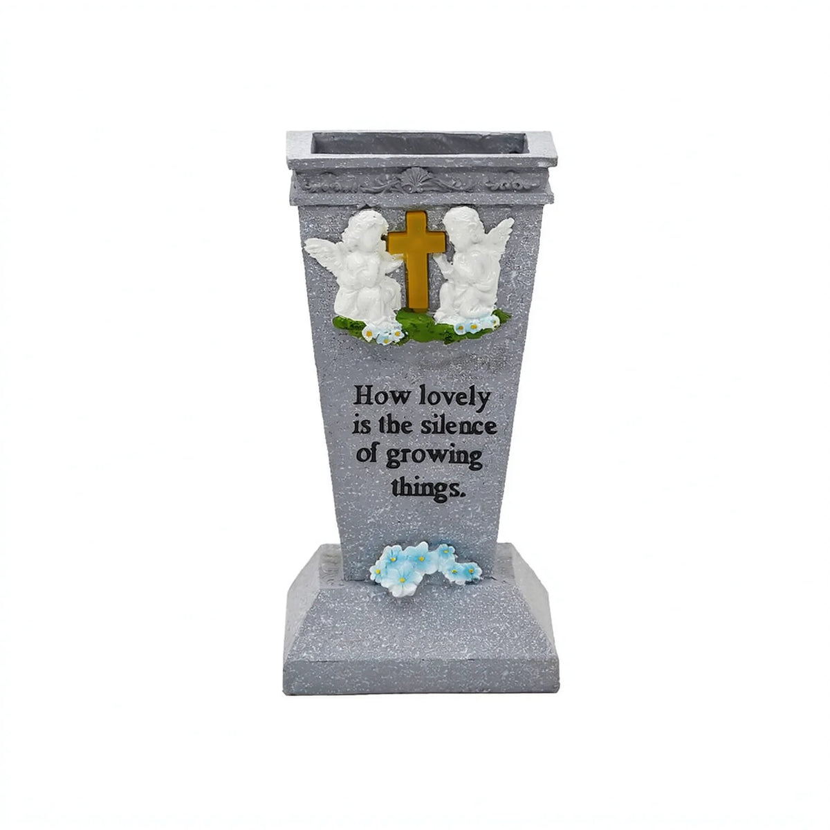 Solar LED Cross Grave Vase Outdoor Commemorative Flower Holder Garden Cemetery Memorial Decoration Light Ornament Base