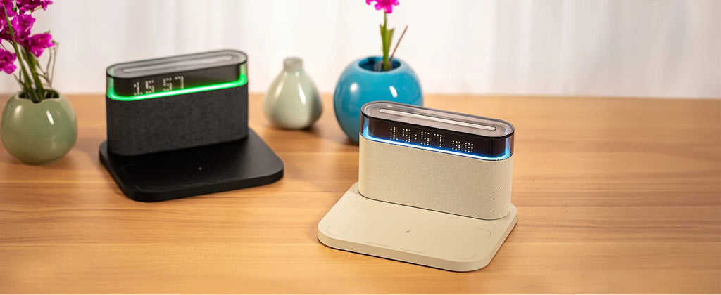 6-in-1 Bluetooth Alarm Clock – Wireless Charger, Speaker Night Light (3 Colors) for IPhone, Apple Watch, AirPods  iphone charger