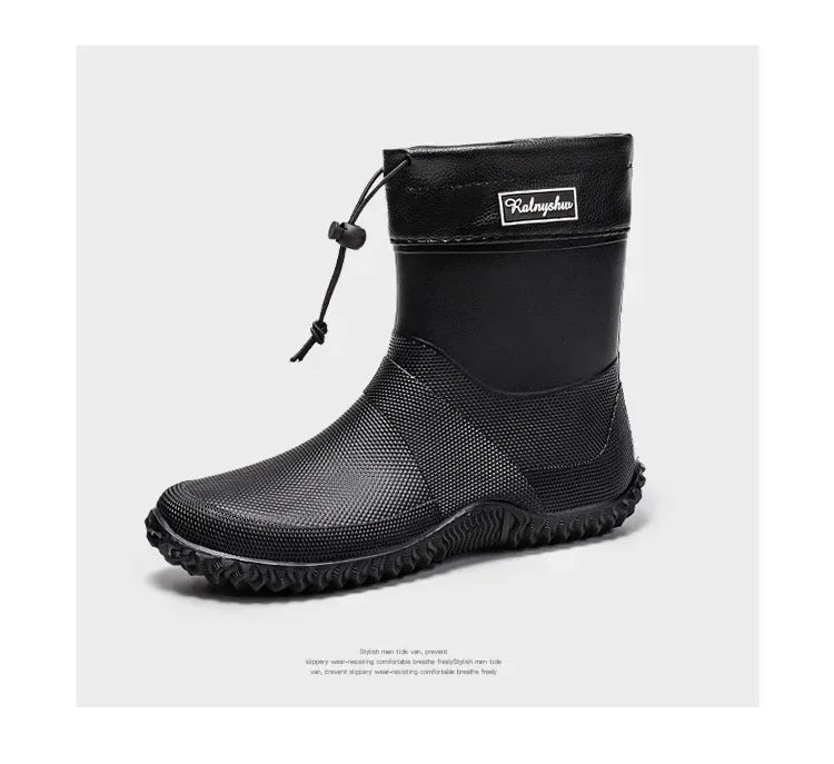 Men Rain Boots Fashion Mid-calf Rubber Boot Outdoor Waterproof Garden Work Shoe Non Slip Fishing Rubber Galoshes Men Rubberboots
