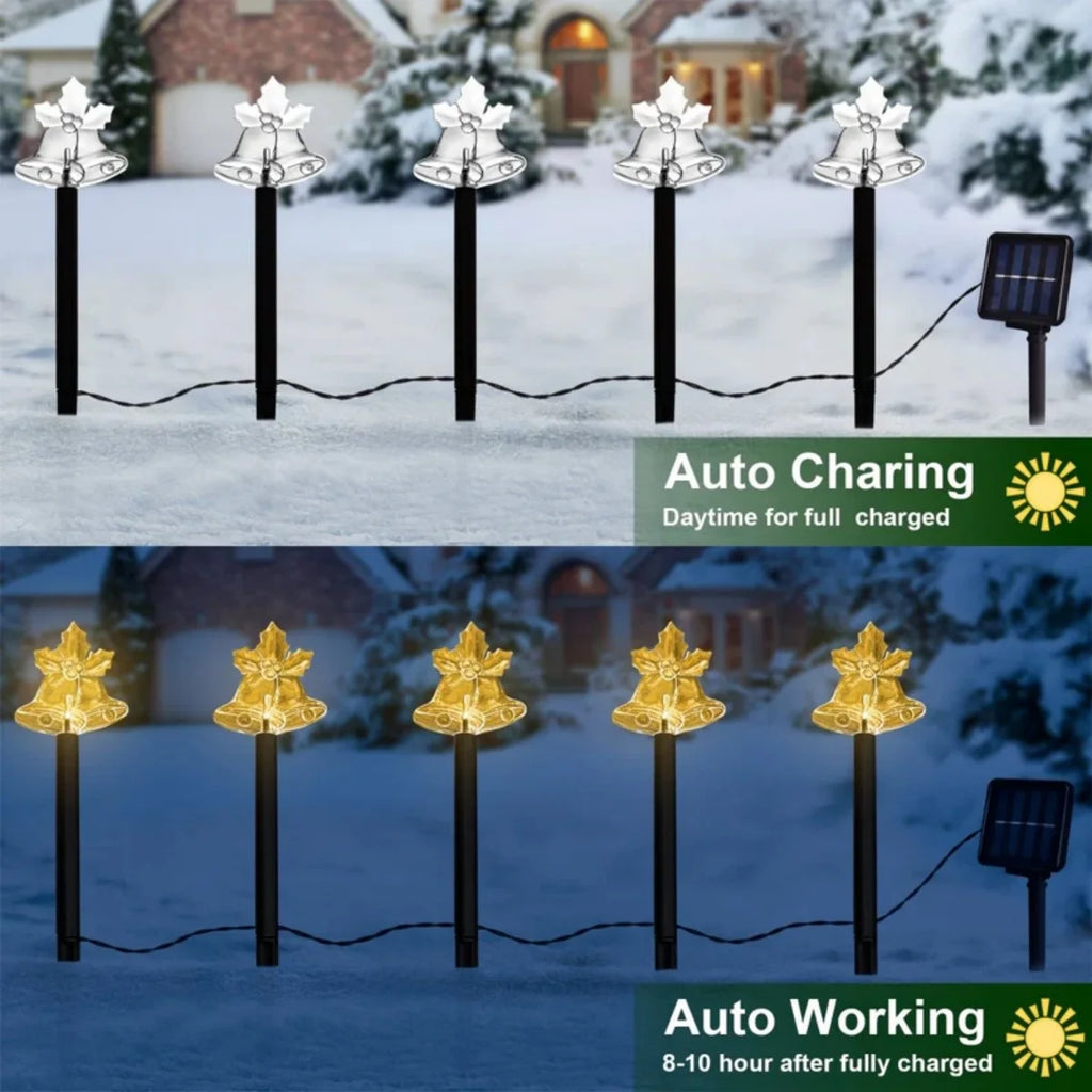 5Pcs/Set Christmas Stake Light With Star Snowflake Bell Xmas Tree Shape With 8 Modes For Garden Yard Path Patio Xmas Decoration