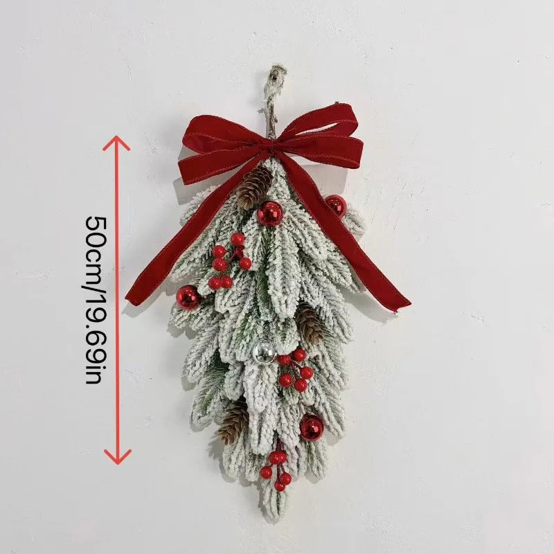 50cm LED Artificial Garland Stair Wreath Red Bow Knot Prelit Christmas Wreath Garland Pine/Bow for Front Door Wall Window Stair