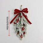 50cm LED Artificial Garland Stair Wreath Red Bow Knot Prelit Christmas Wreath Garland Pine/Bow for Front Door Wall Window Stair