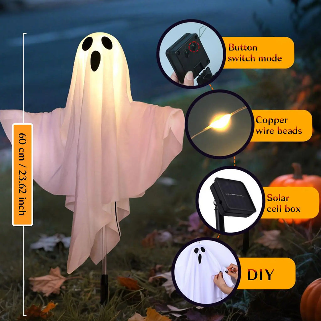 Solar Ghost Lights Solar Halloween Pathway Lights Outdoor Decorations Spooky Garden Outside Decor for Fence Yard Patio Walkway