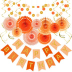 Boho Pom Pom Autumn Garland – Orange & Beige