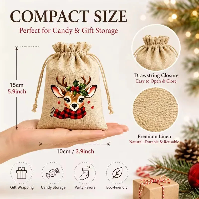 5/12 Pack Christmas Burlap Gift Bags Reusable Drawstring 5 Designs