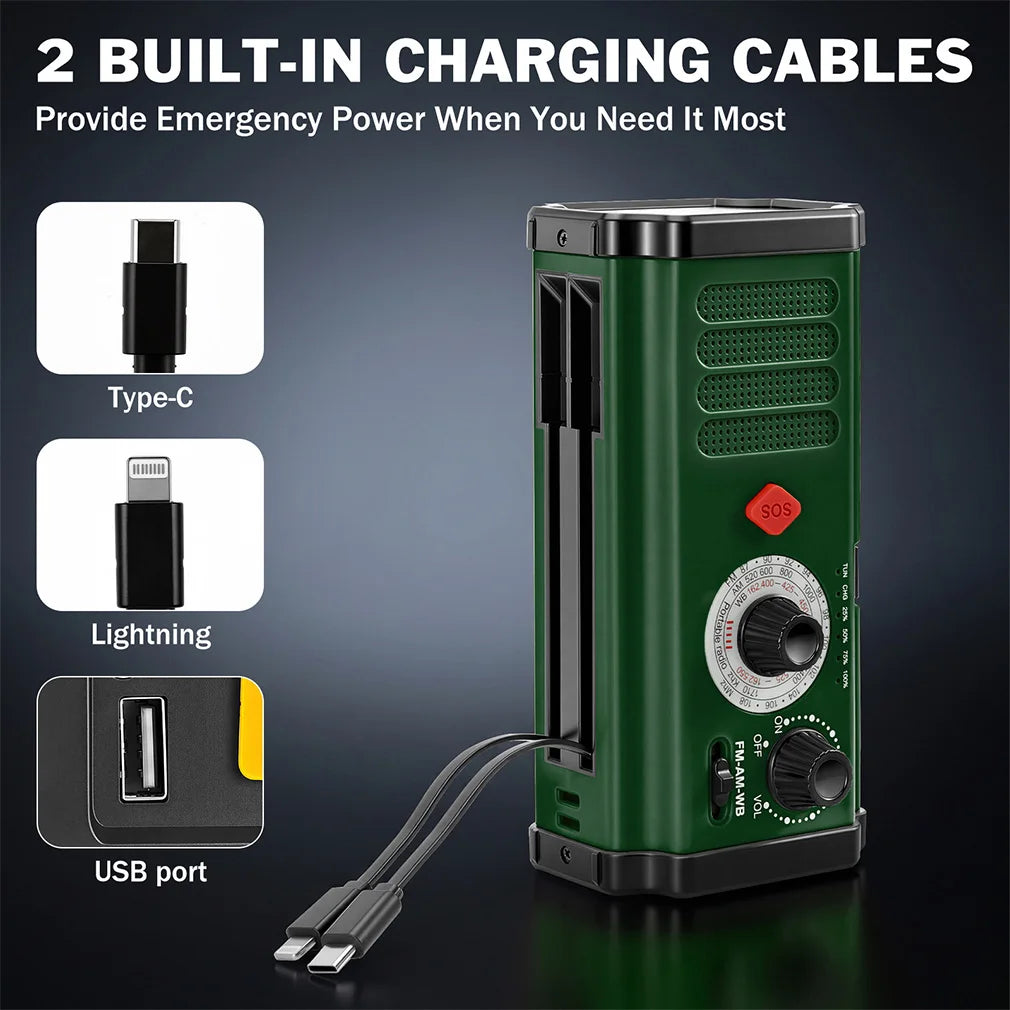 Solar Hand Crank FM AM WB Radio Portable Emergency Flashlight Rechargeable