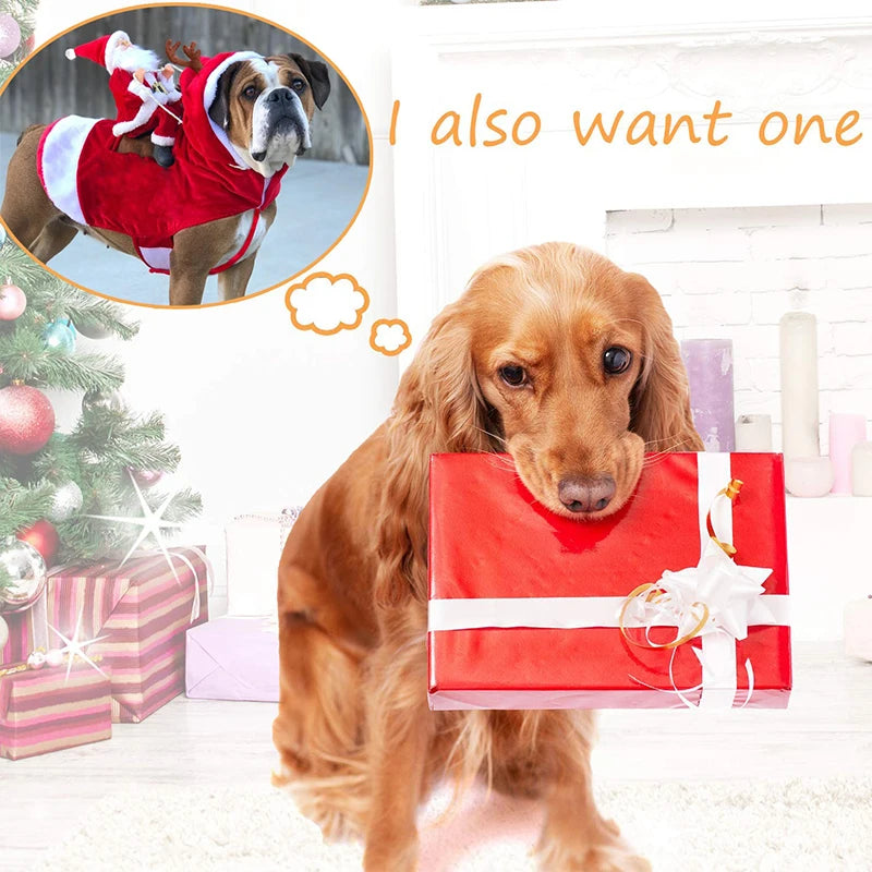 Pet Dog Christmas Santa Claus Riding Dog Costume Christmas Clothes Claus Rider Outfit With Hat Riding Deer Costume Pet Supplies