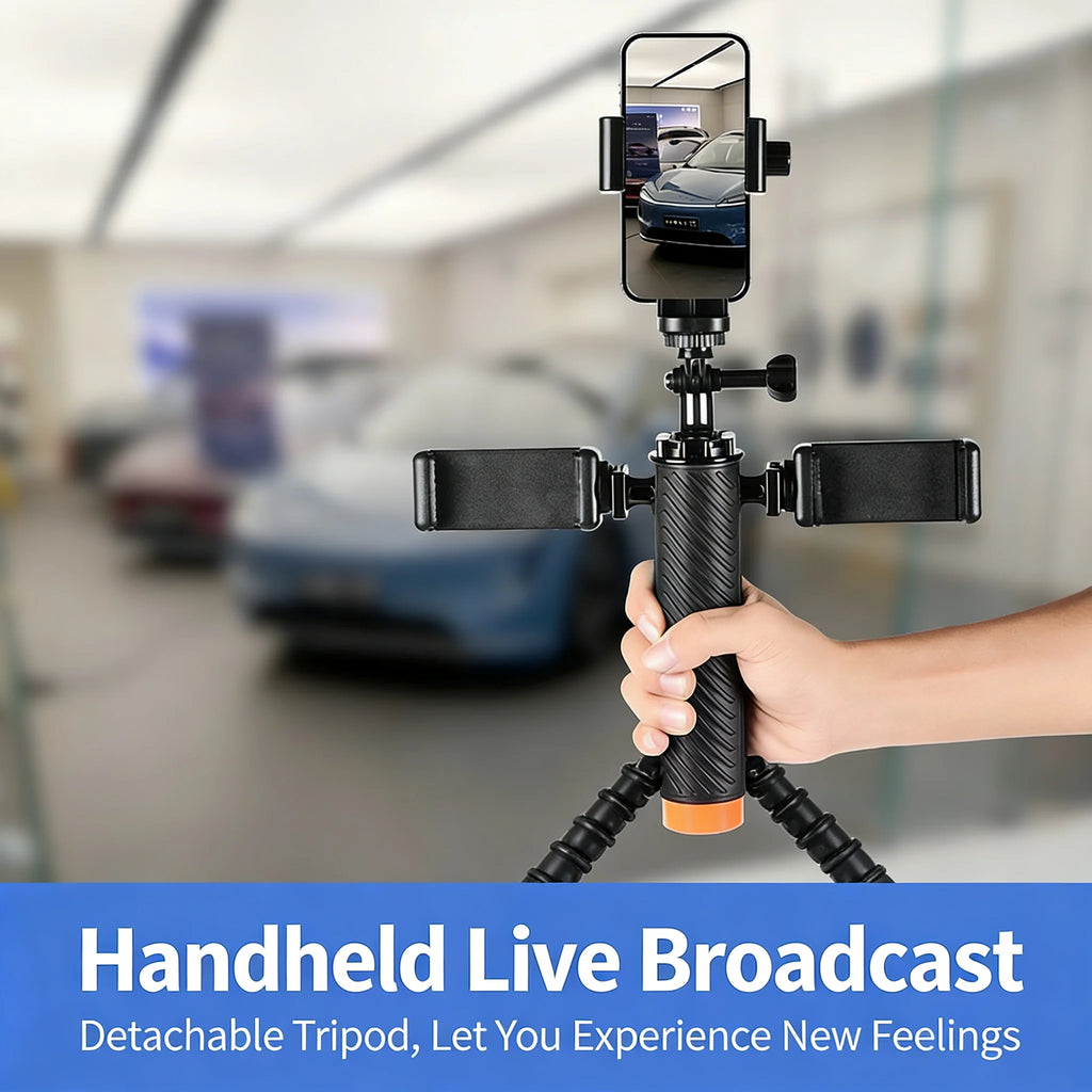 3-in-1 Multi-Phone Live Streaming Stand for TikTok  YouTube - Handheld Tripod