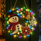 DIY Diamond Art Christmas Wreath 25cm With LED String Light Double‑Sided Printed One Side Diamond Sticking Xmas Hanging Wreath