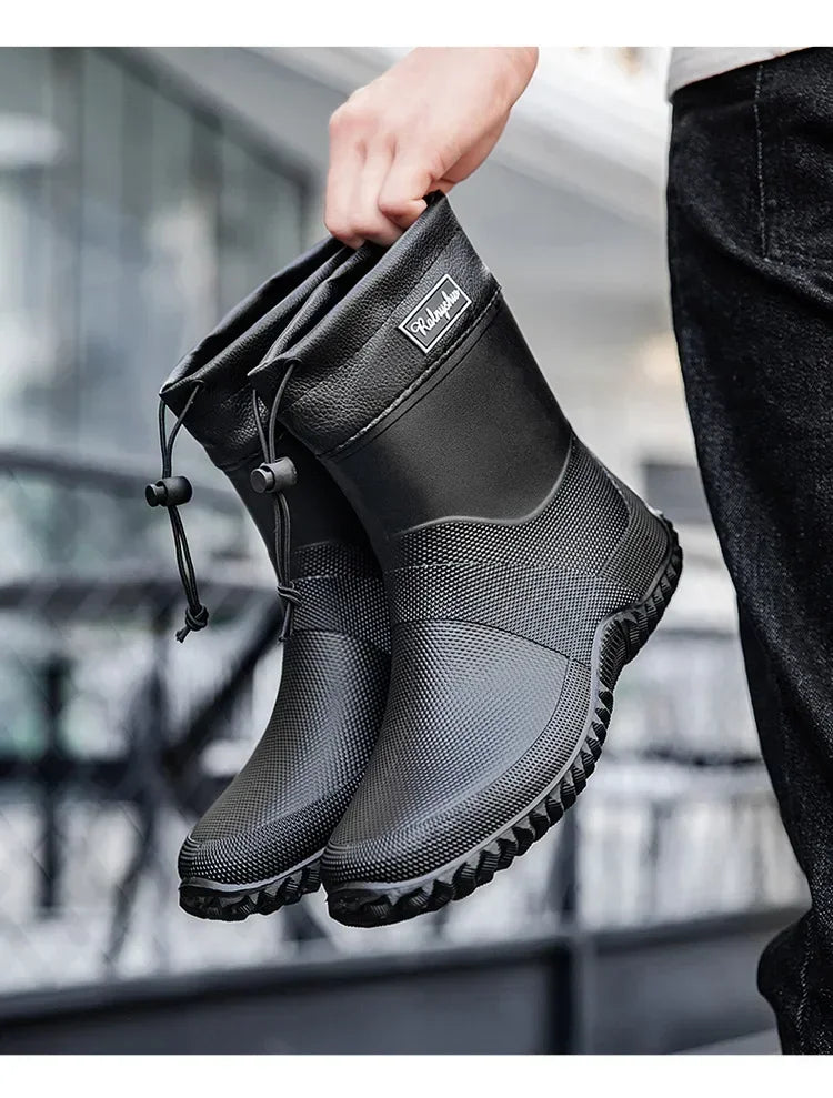 Men Rain Boots Fashion Mid-calf Rubber Boot Outdoor Waterproof Garden Work Shoe Non Slip Fishing Rubber Galoshes Men Rubberboots