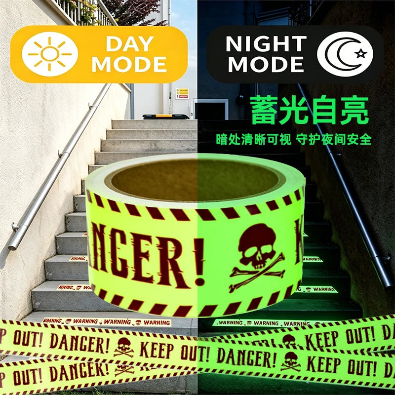 Halloween Warning Glow/Yellow Colour In The Dark Tape 3m Non-Adhesives