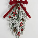 50cm LED Artificial Garland Stair Wreath Red Bow Knot Prelit Christmas Wreath Garland Pine/Bow for Front Door Wall Window Stair