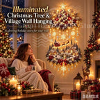 2026 Illuminated Christmas Tree & Village Wall Hanging Cascading Warm Lights,Tree and Village Scene | Warm Cascading Lights