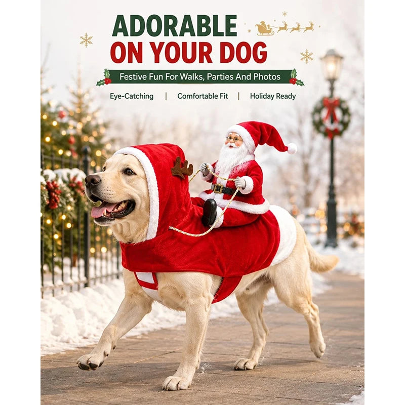 Pet Dog Christmas Santa Claus Riding Dog Costume Christmas Clothes Claus Rider Outfit With Hat Riding Deer Costume Pet Supplies