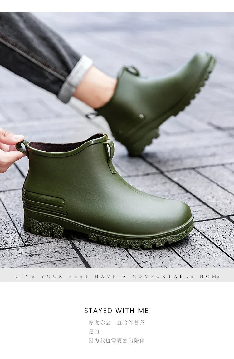 Couple's Short-Tube Non-Slip Plastic Rain Boots, Outdoor Commuting Waterproof Shoes, Pvc One-Piece Molded Women's Water Boots,