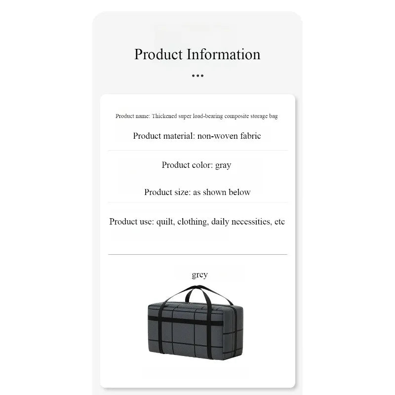 Large Capacity Portable Folding Duffel Bag Hand-Held Clothing Storage with Double Zipper Padded Wardrobe Organizer for Moving
