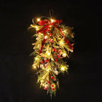 50cm LED Artificial Garland Stair Wreath Red Bow Knot Prelit Christmas Wreath Garland Pine/Bow for Front Door Wall Window Stair