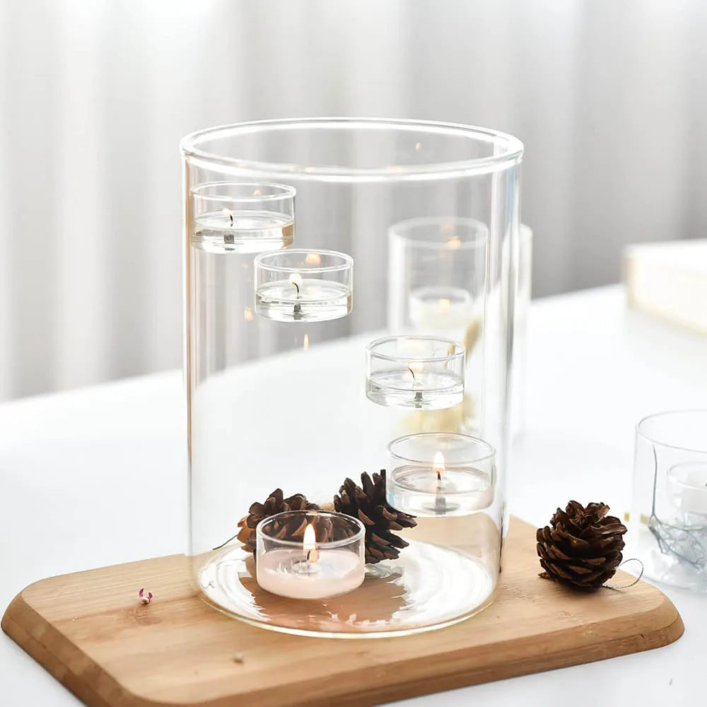 Glass Hurricane Candle Holder for Tea Light,Clear Cylinder Pillar Candle Holder for Wedding Parties Table Centerpiece Decoration