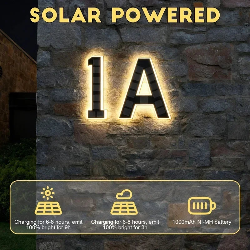 LED Solar House Number Light Waterproof Address Plate with Light Sensor for Home Entrance Yard Wall Outdoor Decoration