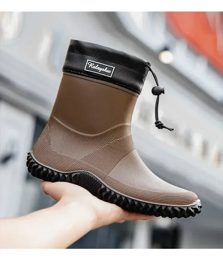 Men Rain Boots Fashion Mid-calf Rubber Boot Outdoor Waterproof Garden Work Shoe Non Slip Fishing Rubber Galoshes Men Rubberboots