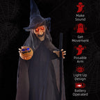 HOMCOM Animated Halloween Witch Prop with Light-Up Eyes – 107cm