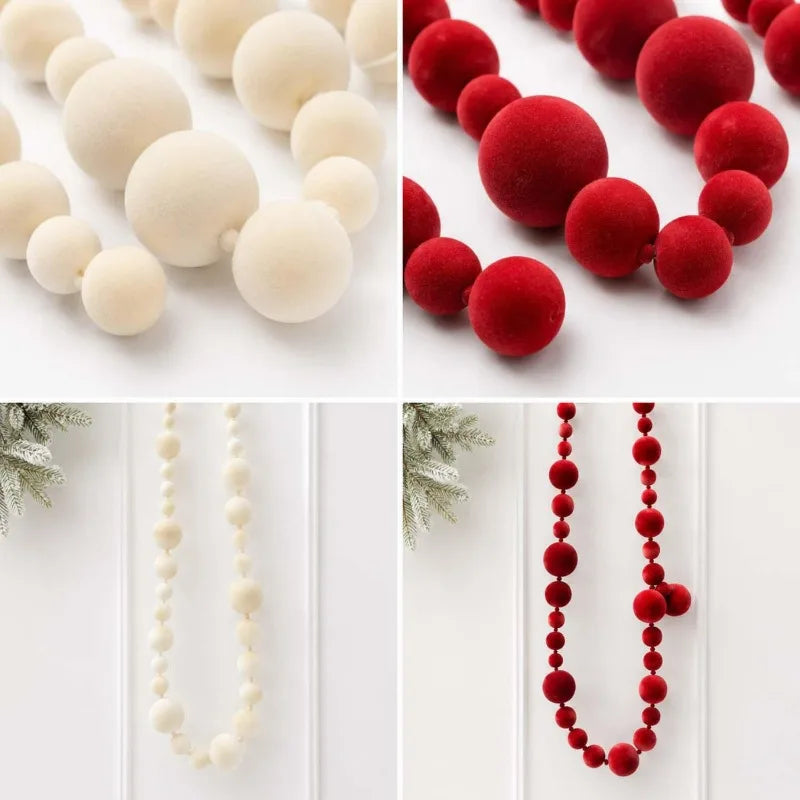 2Meters Xmas Hanging Pendant Red White Felt Ball Garland Ornaments DIY Christmas Tree Window Bead Chain Decoration Supplies