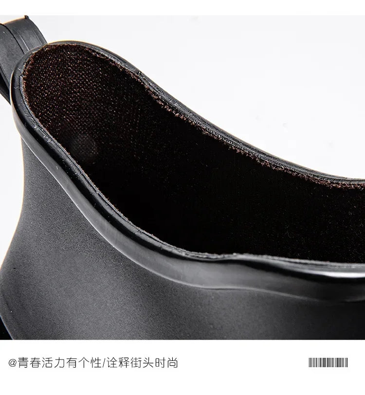 Couple's Short-Tube Non-Slip Plastic Rain Boots, Outdoor Commuting Waterproof Shoes, Pvc One-Piece Molded Women's Water Boots,