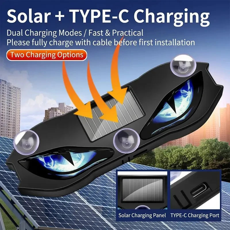 Solar Powered Car Neon Light Wireless Cool DEMON EYE Led Ambient Light Suction Cup USB Rechargeable Atmosphere Breathing Lamp