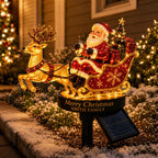 Solar Santa Claus Reindeer Sleigh Yard Stake Light Christmas Outdoor Garden Stake Light Ornament Festive Holiday Decoration