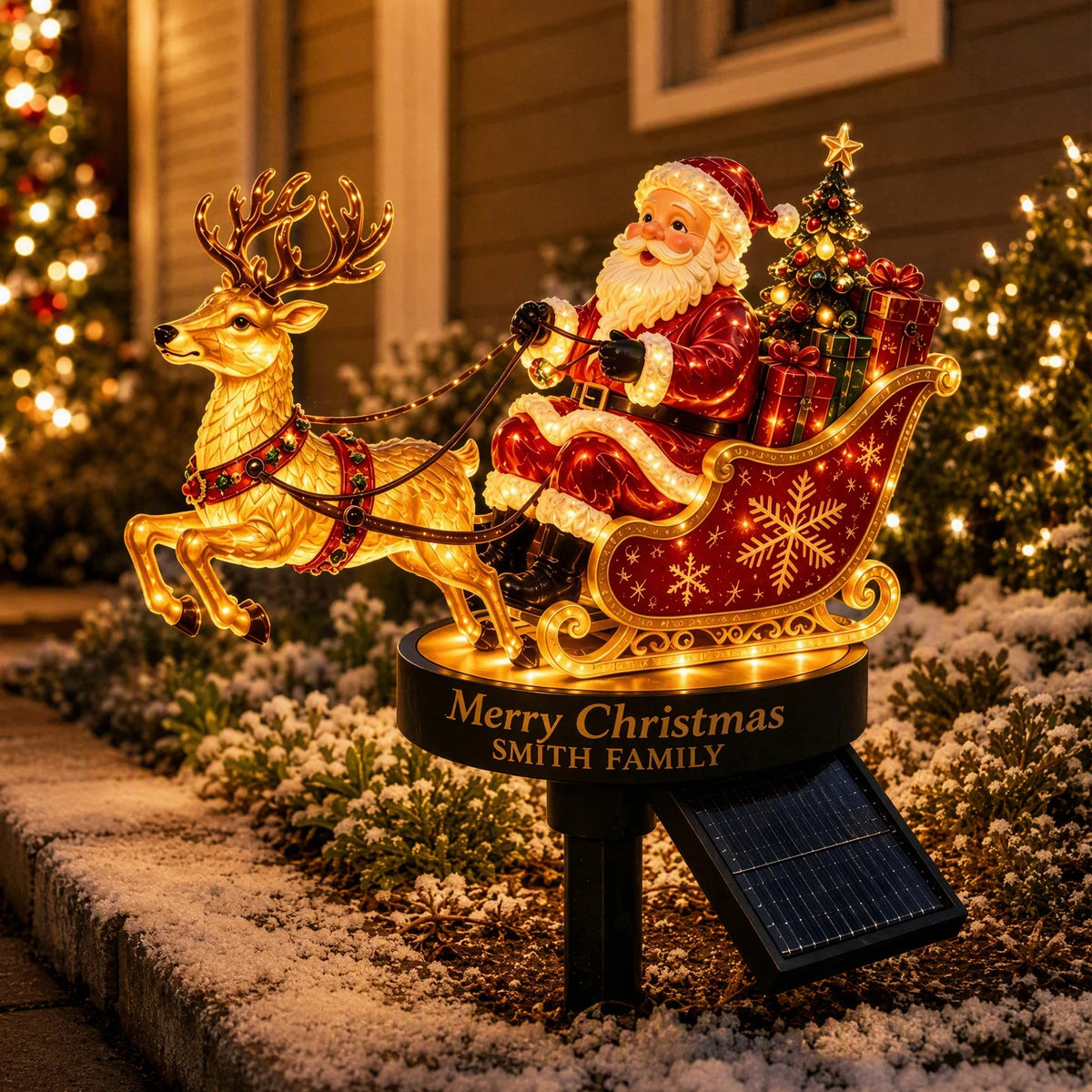 Solar Santa Claus Reindeer Sleigh Yard Stake Light Christmas Outdoor Garden Stake Light Ornament Festive Holiday Decoration