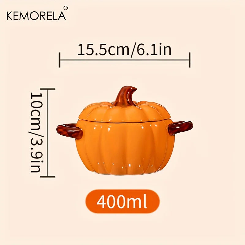 Ceramic Pumpkin Casserole Pot with Lid & Handles
