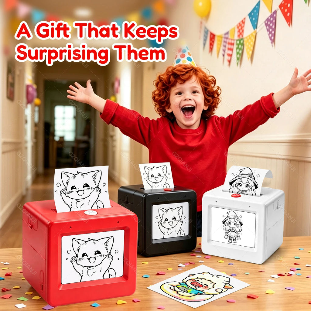 AI Voice Smart Thermal Printer! 58mm Mini Portable Bluetooth Photo Sticker Picture Print Device Fun Print with White Color Paper