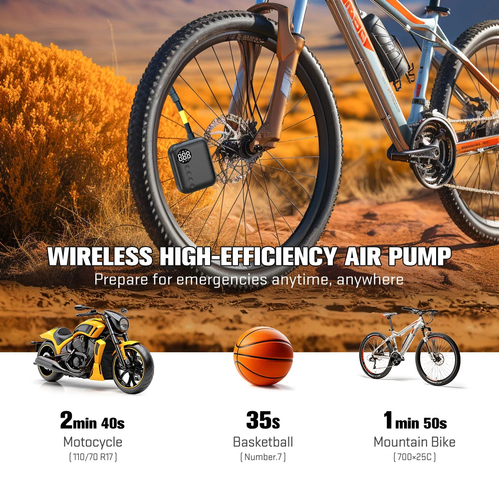 Carsun Mini Portable Electric Bicycle Pump Wireless Tire Inflator 150Psi Max 480Mah Battery with Display