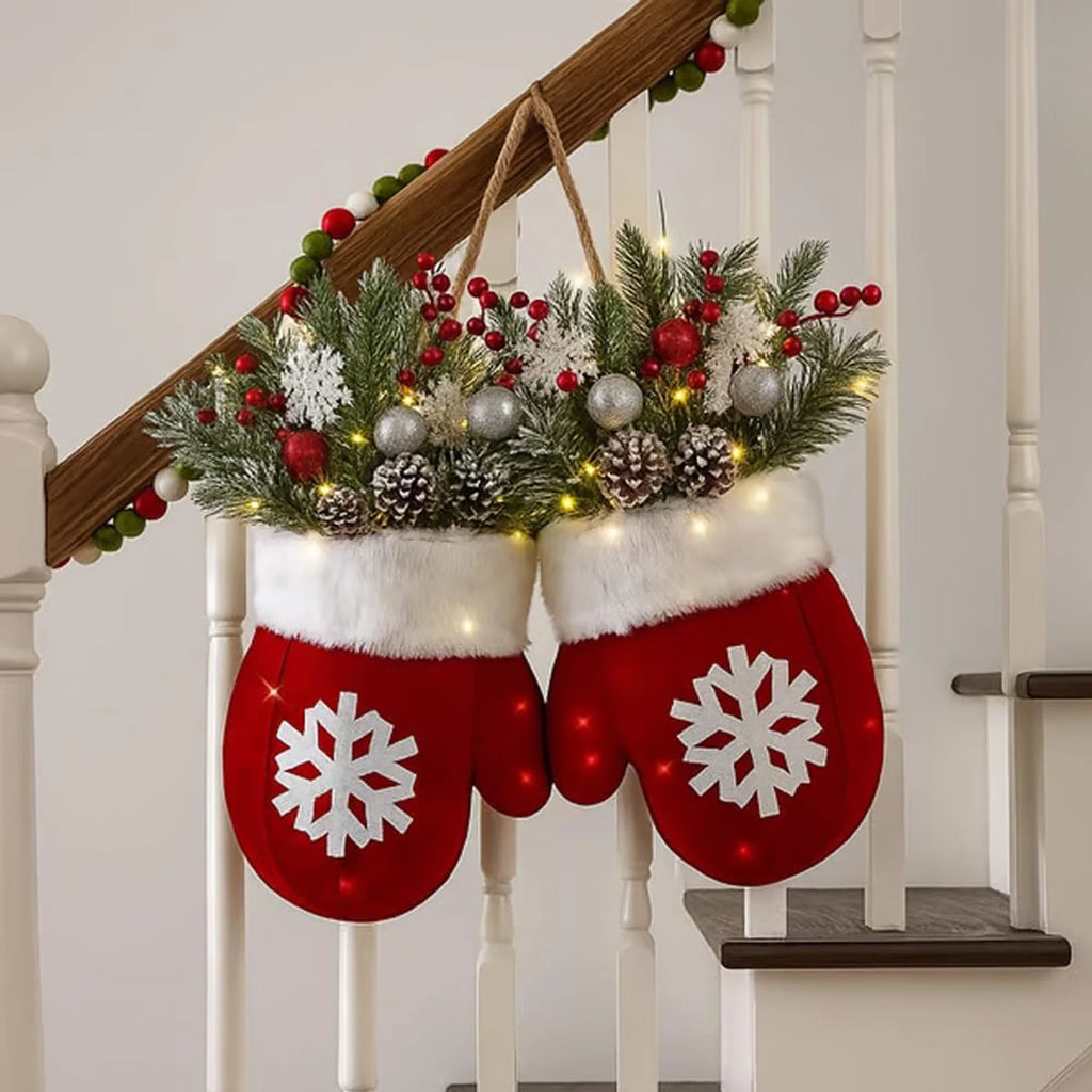 2026 Christmas Garland Creative Glove Shaped Wreath Window Door Garden Gate Decorative Hanging Holiday Party Decor Door Sign