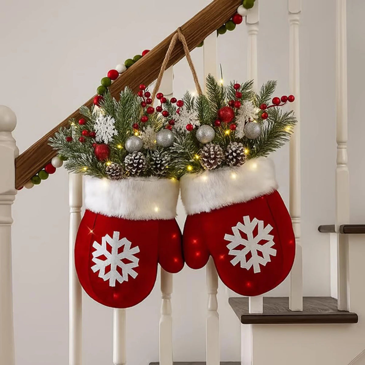 2026 Christmas Garland Creative Glove Shaped Wreath Window Door Garden Gate Decorative Hanging Holiday Party Decor Door Sign