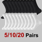 5/10/20 Pairs Neutral Solid Color Round Neck Socks Spring Summer Sweat Absorbing Breathable Comfortable All-season Sports Socks