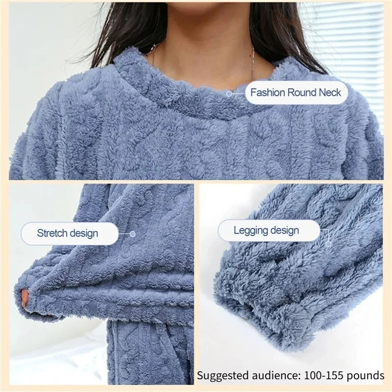 Women Coral Velvet Jacquard Pajama Set Soft Warm Winter Loungewear Comfortable Homewear for Christmas Valentine's Day Gift