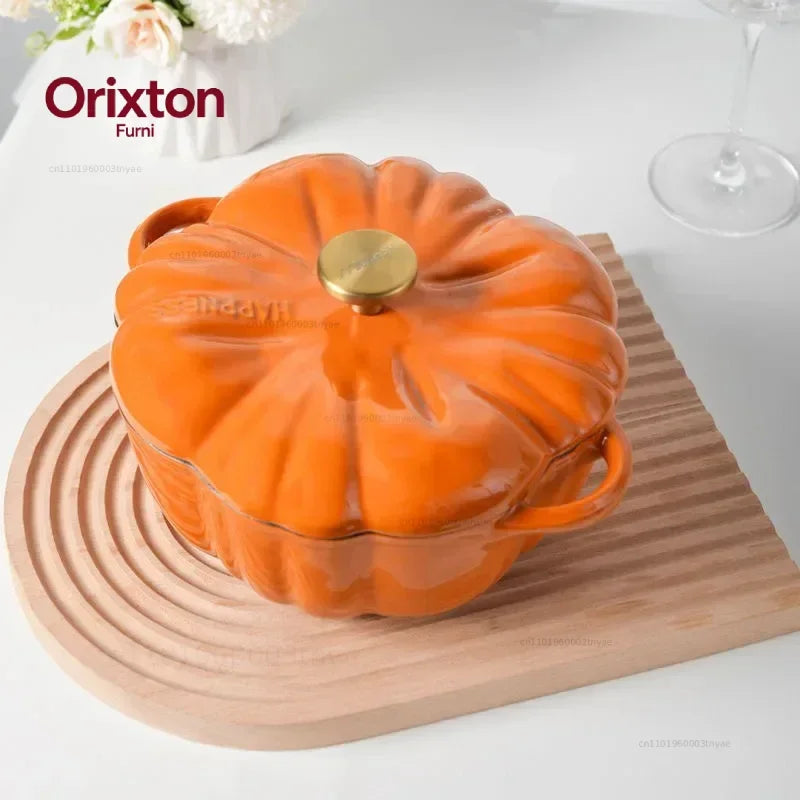 Enamel Coated Cookware Pumpkin Enameled Cast Iron Cooking Pot NonStick Enamel Pot Casserole Dish  for All Heat Source